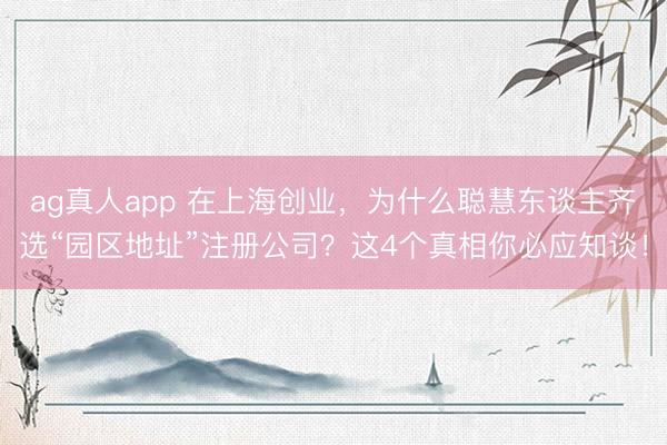 ag真人app 在上海创业，为什么聪慧东谈主齐选“园区地址”注册公司？这4个真相你必应知谈！